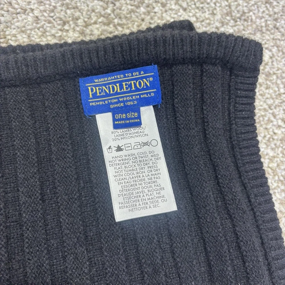 Pendleton Scarf Mens One Size Black Lambswool Blend Rib Knit Neck Warmer Winter